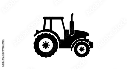 Vector illustration of black silhouette of a farm tractor icon on a transparent background