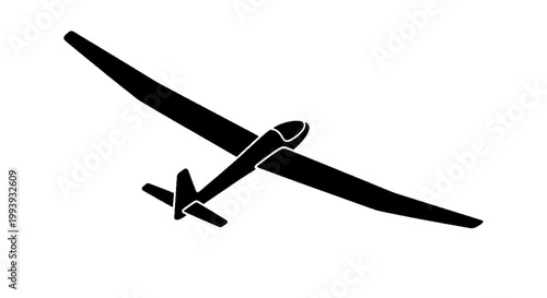 Vector illustration of silhouette of a glider aircraft flying in the sky on a transparent background