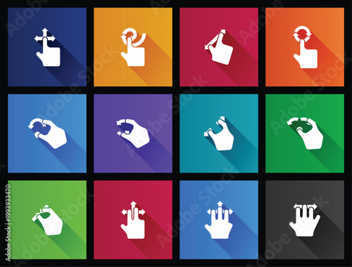 Trackpad gesture icon series in long shadows color style