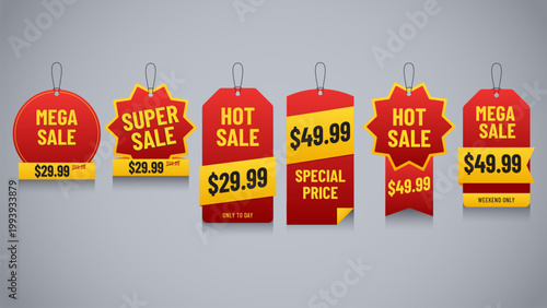 red sale tag collection with label discount for retail template
