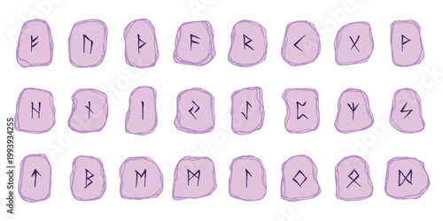 Set of hand drawn viking runes Rune stones with ancient norse alphabet characters engraved on them Scandinavian futhark germanic celtic Single element for design, print, web, decor