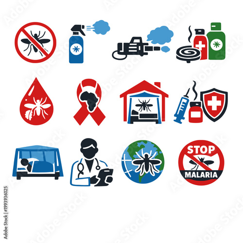 Mosquito Control Malaria Awareness Icon Set
