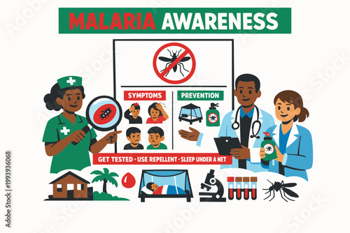 Healthcare Workers Malaria Awareness Illustration