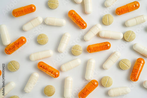 Mix of medical capsules pills Antibiotics, supplement, vitamin