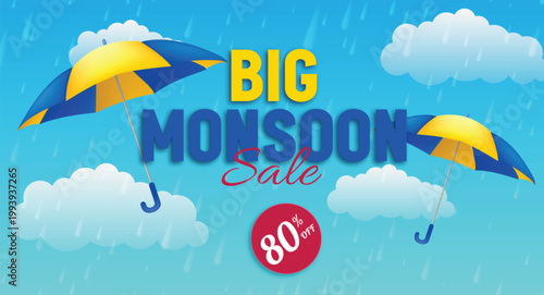 Big monsoon season sale with realistic design