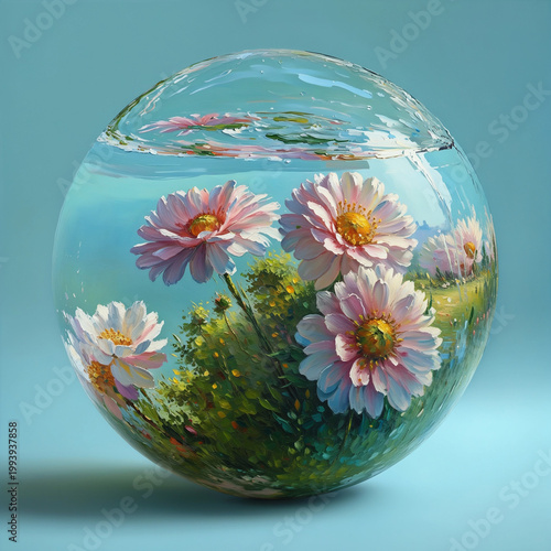Daisies Encased in a Glass Sphere Oil Painting