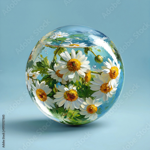 Daisies Encased in a Glass Sphere Oil Painting