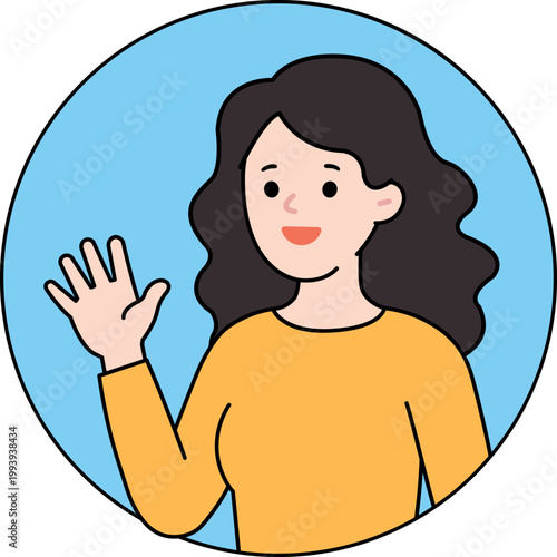 여자 성인 손인사 사람 원형 프레임