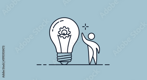 Conceptual illustration of a person interacting with a gear filled light bulb