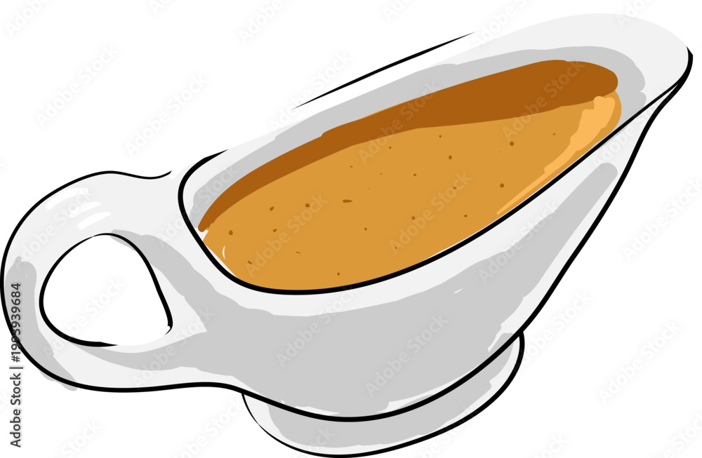 Φωτογραφία Hand Drawn Gravy Sauce in Ceramic Bowl Illustration