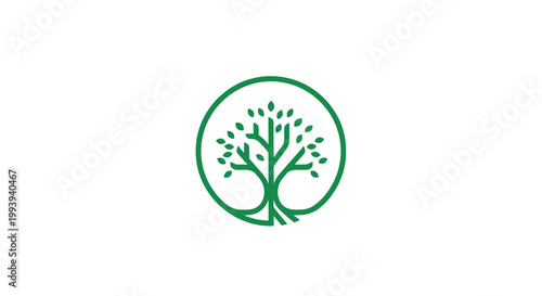 Green tree logo inside a circle, abstract minimalist design, eco friendly concept