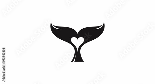 Whale tail silhouette with heart inside, love for ocean, marine life conservation concept