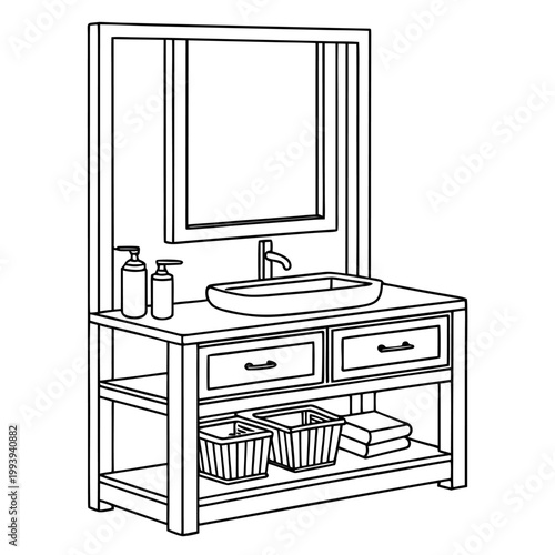 Bathroom Vanity with Sink and Mirror.