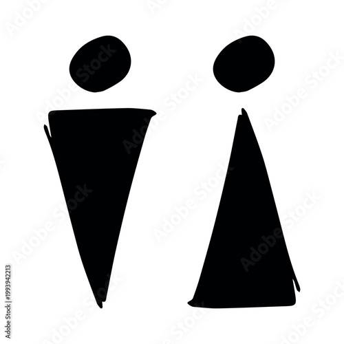 Hand drawn female and male gender identity sign Girls and boys Man and woman pictogram Lady and gentleman for restroom, toilet, washroom, lavatory, closet, WC, bathroom, door sticker