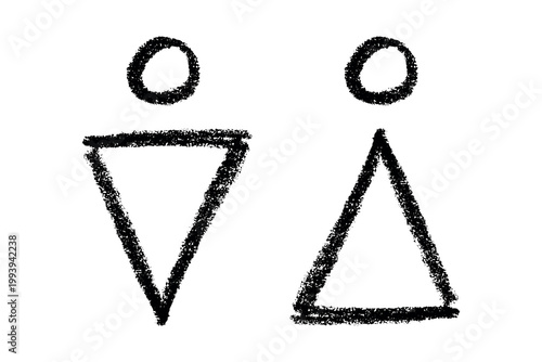 Hand drawn female and male gender identity sign Girls and boys Man and woman pictogram Lady and gentleman for restroom, toilet, washroom, lavatory, closet, WC, bathroom, door sticker