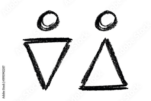 Hand drawn female and male gender identity sign Girls and boys Man and woman pictogram Lady and gentleman for restroom, toilet, washroom, lavatory, closet, WC, bathroom, door sticker