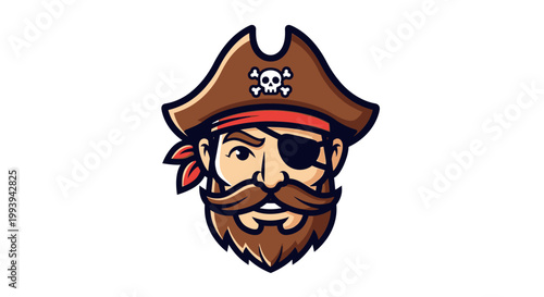 Bearded pirate captain wearing tricorn hat and eye patch