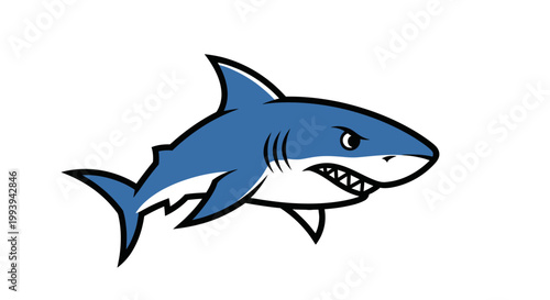 Aggressive blue shark mascot logo illustration on white background