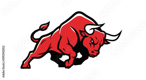 Aggressive red bull charging mascot illustration for sports logo