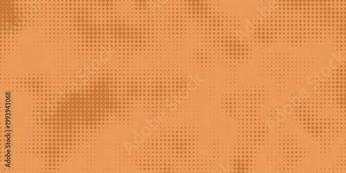 Yellow orange halftone pattern. Retro comic gradient background. Square pixilated dot cartoon texture. Pop art faded gradient pattern
