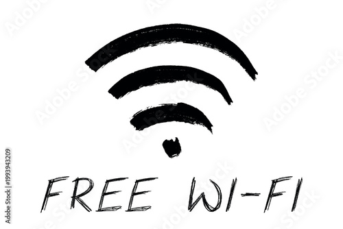 Hand drawn free wifi spot zone sign Public wi-fi area sign Wireless internet clipart in doodle style Single element for print, web, design, decor 3G, 4G, 5G, 6G, IoT