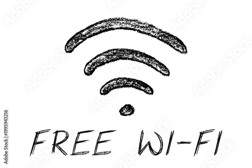 Hand drawn free wifi spot zone sign Public wi-fi area sign Wireless internet clipart in doodle style Single element for print, web, design, decor 3G, 4G, 5G, 6G, IoT