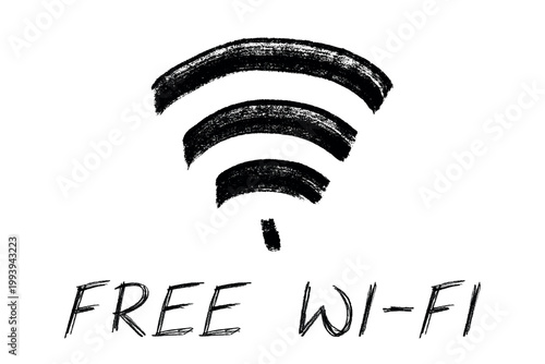 Hand drawn free wifi spot zone sign Public wi-fi area sign Wireless internet clipart in doodle style Single element for print, web, design, decor 3G, 4G, 5G, 6G, IoT
