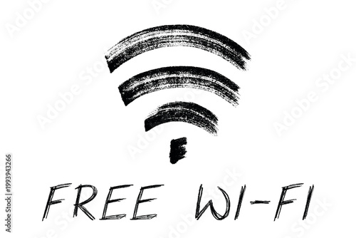 Hand drawn free wifi spot zone sign Public wi-fi area sign Wireless internet clipart in doodle style Single element for print, web, design, decor 3G, 4G, 5G, 6G, IoT