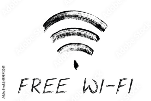 Hand drawn free wifi spot zone sign Public wi-fi area sign Wireless internet clipart in doodle style Single element for print, web, design, decor 3G, 4G, 5G, 6G, IoT