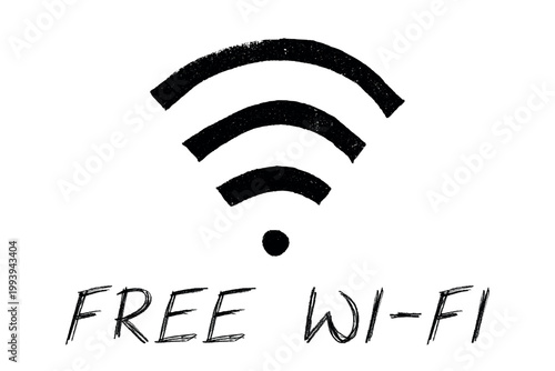Hand drawn free wifi spot zone sign Public wi-fi area sign Wireless internet clipart in doodle style Single element for print, web, design, decor 3G, 4G, 5G, 6G, IoT