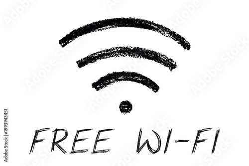 Hand drawn free wifi spot zone sign Public wi-fi area sign Wireless internet clipart in doodle style Single element for print, web, design, decor 3G, 4G, 5G, 6G, IoT