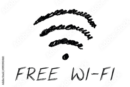 Hand drawn free wifi spot zone sign Public wi-fi area sign Wireless internet clipart in doodle style Single element for print, web, design, decor 3G, 4G, 5G, 6G, IoT