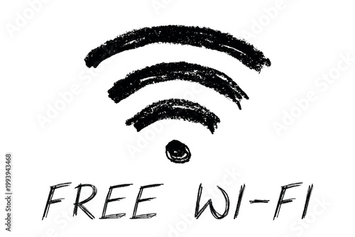 Hand drawn free wifi spot zone sign Public wi-fi area sign Wireless internet clipart in doodle style Single element for print, web, design, decor 3G, 4G, 5G, 6G, IoT