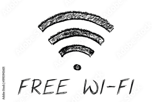 Hand drawn free wifi spot zone sign Public wi-fi area sign Wireless internet clipart in doodle style Single element for print, web, design, decor 3G, 4G, 5G, 6G, IoT