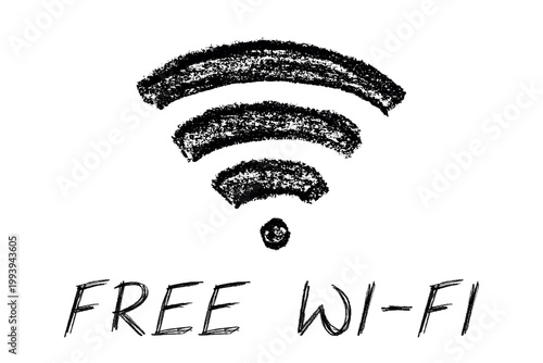 Hand drawn free wifi spot zone sign Public wi-fi area sign Wireless internet clipart in doodle style Single element for print, web, design, decor 3G, 4G, 5G, 6G, IoT