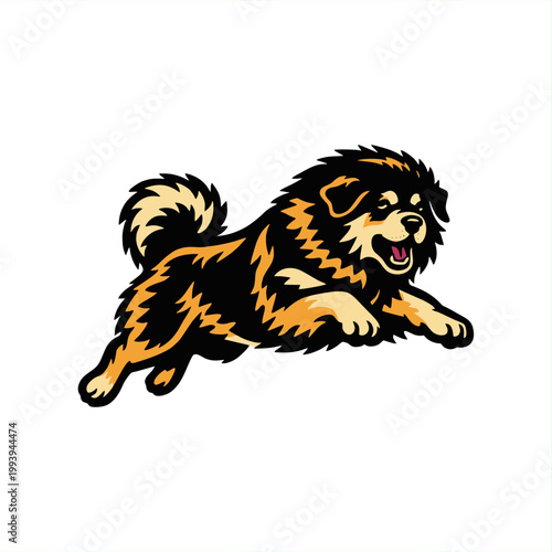 vector illustration of caucasian tibetan shepherd mastiff dog jump