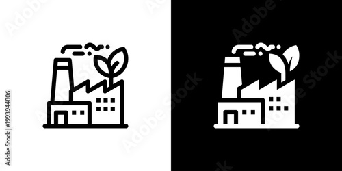 Green Factory icon concept with flat Black White Background. Vector illustration.