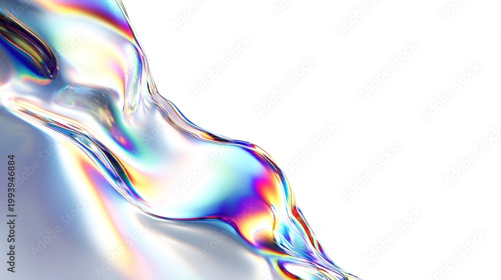 Fototapeta premium Prismatic Liquid Flow: An abstract display showcasing a dynamic liquid flow adorned with a spectrum of iridescent colors.