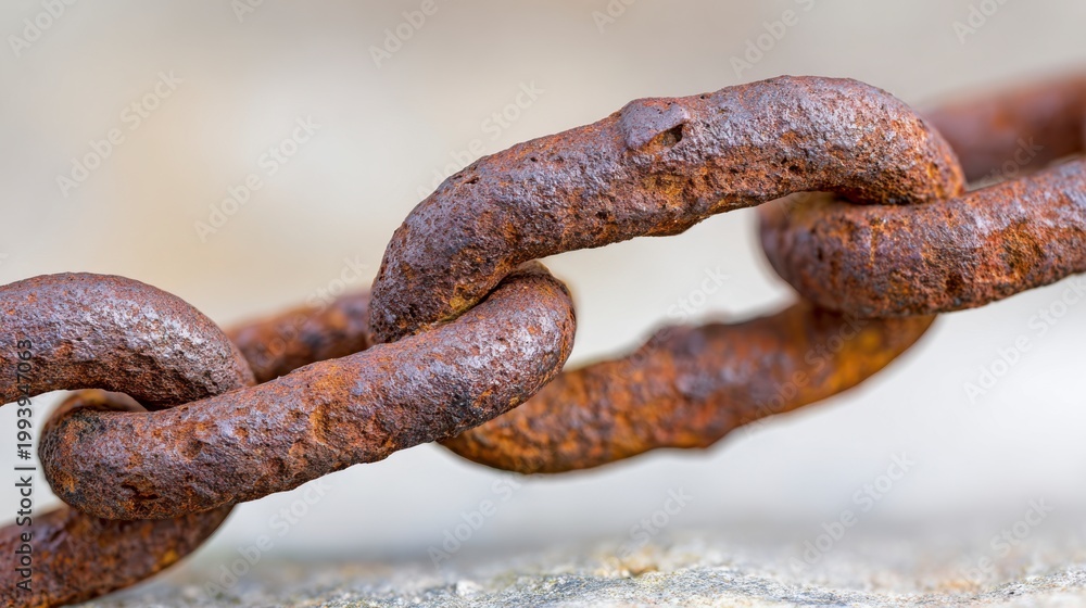 Fototapeta premium A Close-Up Look at a Rusty Chain Link Highlighting the Effects of Time and Weather on Metal Surfaces in an Urban Environment