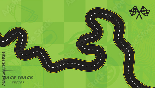Creative vector illusion of race track or road symbol isolated on green background.