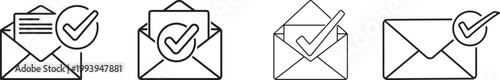Vector icons of envelopes with checkmarks on documents inside
