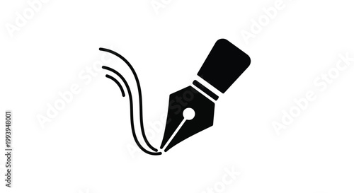 Classic fountain pen nib icon, black ink pen vector illustration, elegant calligraphy writing tool, minimalist stationery symbol for logo design