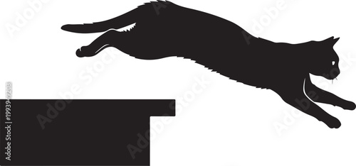 Black cat silhouette, jumping cat icon, feline leap vector, pet illustration