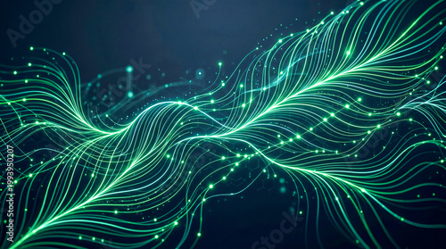 Neon flowing palm leaf lines abstract Palm Sunday technology background