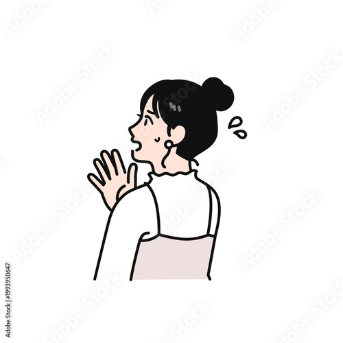 焦るまとめ髪の若い女性の後ろ姿のシンプルなベクターイラスト素材