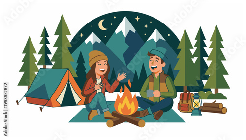 Couple enjoying a peaceful camping night.