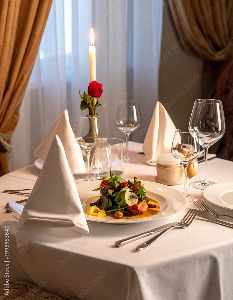 Fototapeta premium Elegant Table Setting with Fine Dining.
