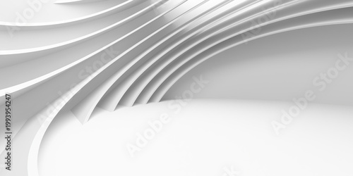 Layered curved white ribs architectural background with flowing layers and smooth contours for modern wallpaper and poster design .3d render