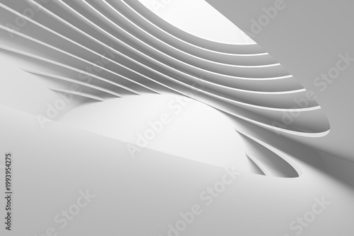 White abstract architectural curves and layered forms for minimal background and modern interior design.3d render