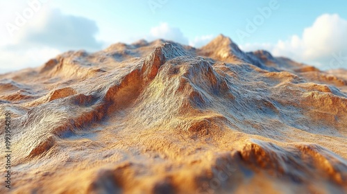 Golden Sand Dunes Under Bright Sunlight With Scattered Snow Peaks In The Distance Under A Blue Sky